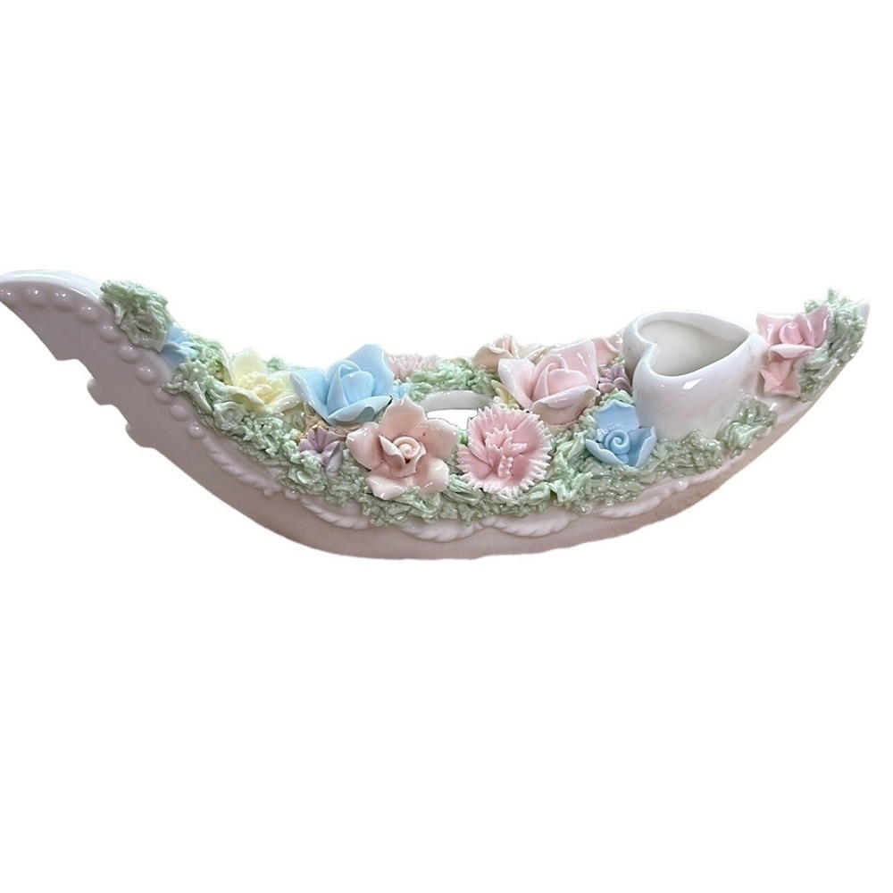 Ardelt Porcelain Flower Gondola Lipstick Holder, Made in Japan Vintage